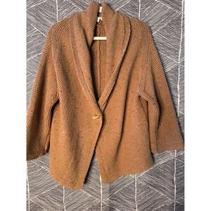 J Jill Tan Speckled Knit Shawl‎ Collar Bohemian Cardigan Sweater Sz XL